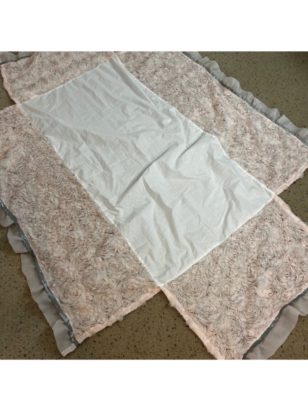 The Peanutshell Baby Girl Crib Skirt Pink Rosette Textured Frilly - Picture 4 of 5